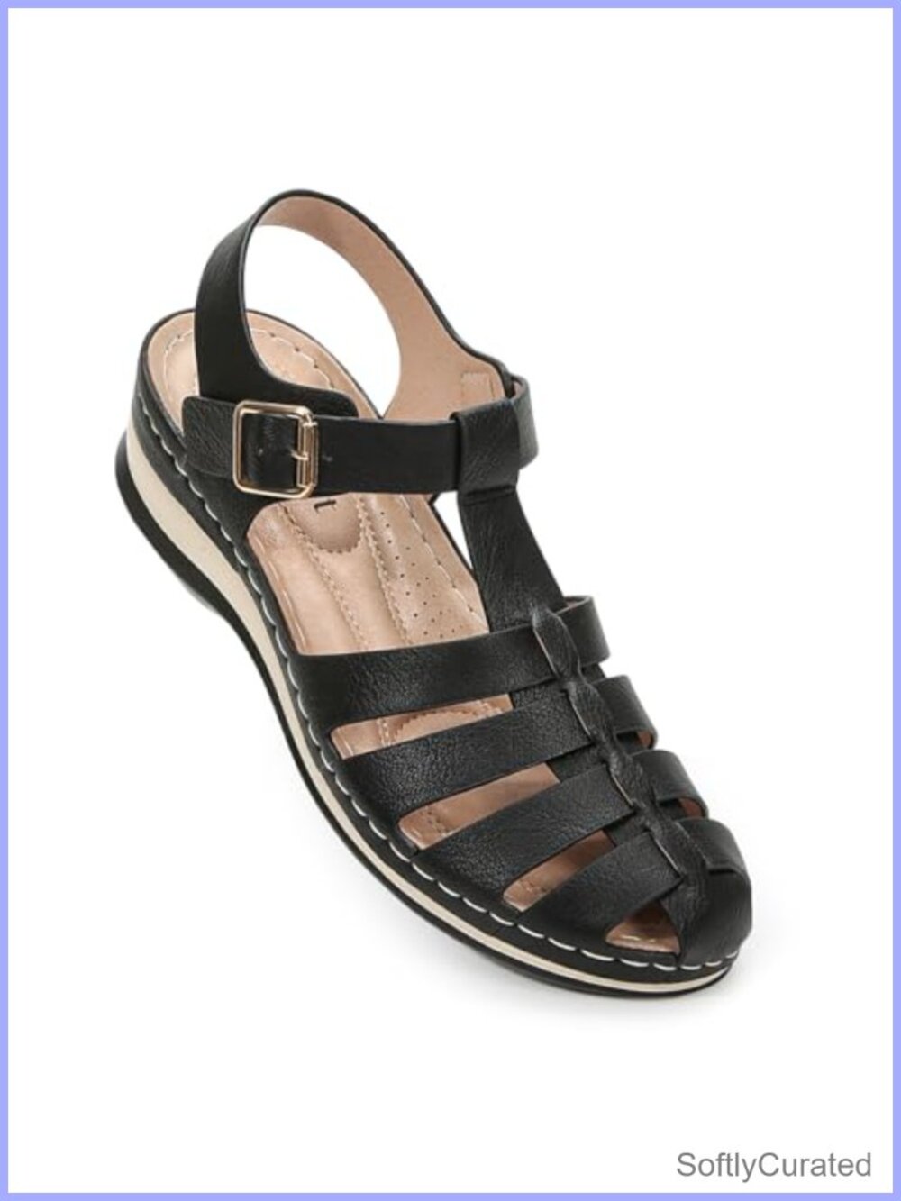 Women's Closed Toe Fisherman Sandals Faux Leather Platform Wedge Adjustable